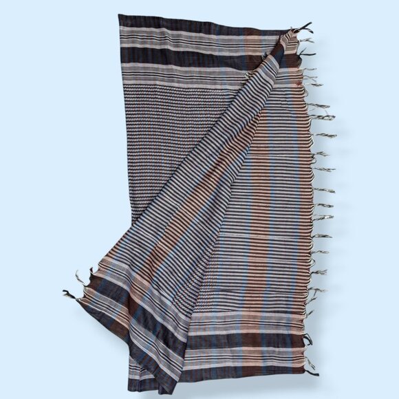 Large Square Striped Fringe Scarf - Picture 1 of 6